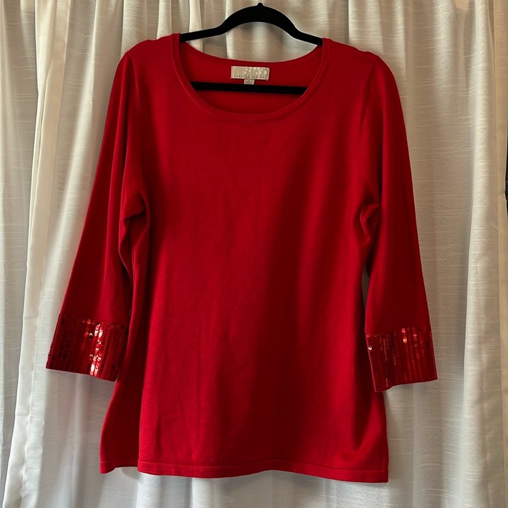 Red Sweater with sequin detail on sleeves